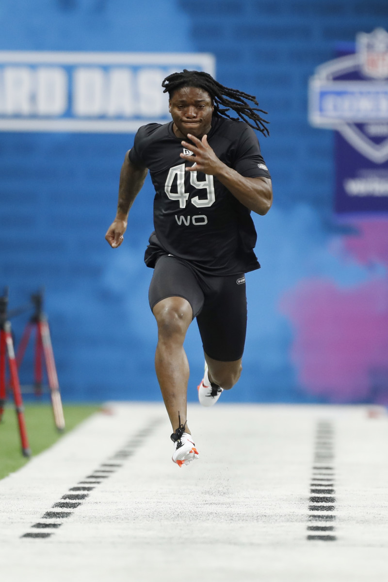 Colorado receiver Laviska Shenault runs the 40-yard dash at the 2020 NFL Combine